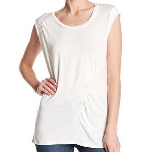 H by Bordeaux off white ivory cap sleeve ruched short sleeve tee extra large